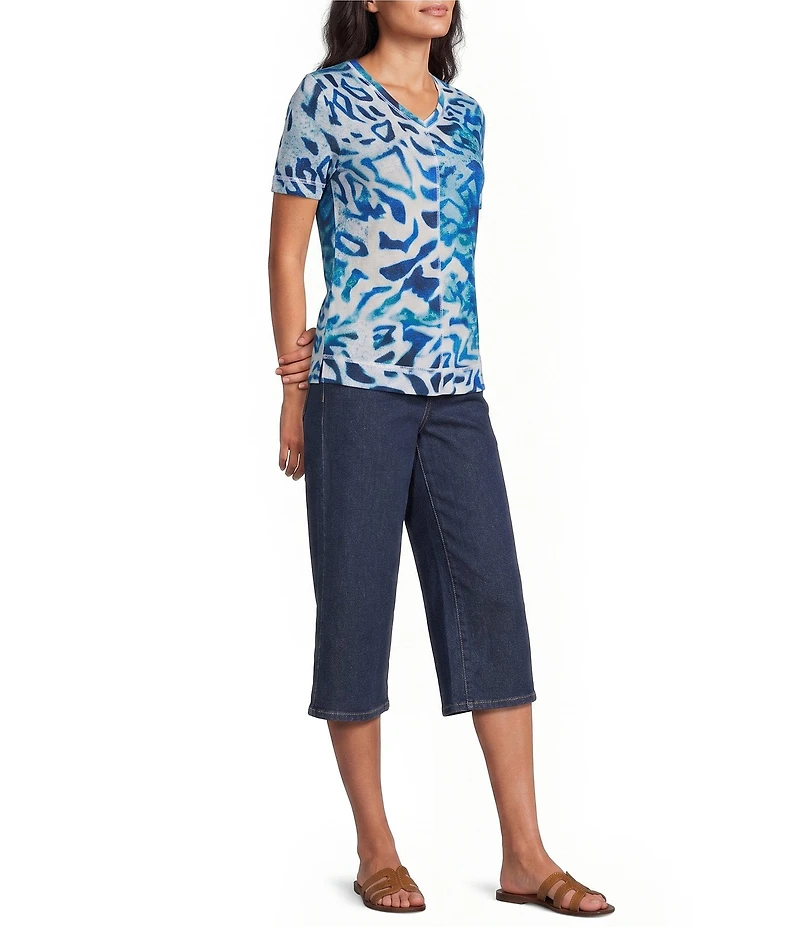 Westbound Animal Pigment Print Short Sleeve V-Neck Top