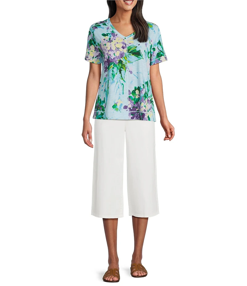 Westbound Bouquet Bloom Print Short Sleeve V-Neck Top