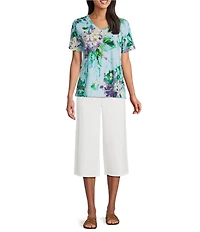 Westbound Bouquet Bloom Print Short Sleeve V-Neck Top