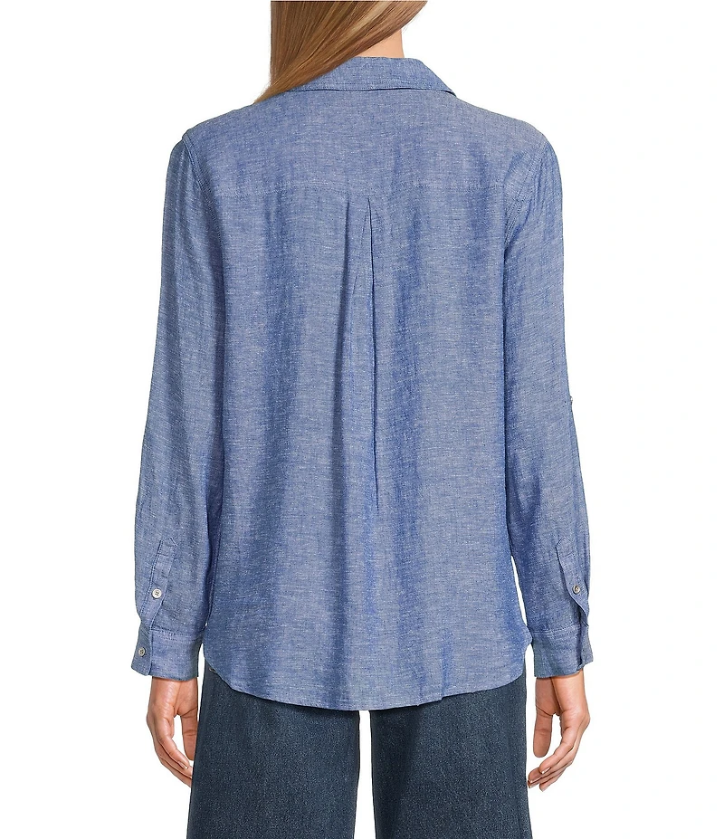 Westbound 3/4 Roll-Tab Sleeve Point Collar Y-Neck Button Front Shirt