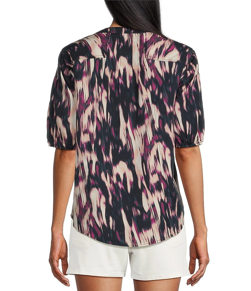 Westbound 3/4 Sleeve Point Collar Y-Neck Button Front Shirt