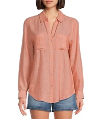 Westbound 3/4 Roll-Tab Sleeve Point Collar Y-Neck Button Front Shirt