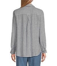 Westbound 3/4 Roll-Tab Sleeve Point Collar Y-Neck Button Front Top