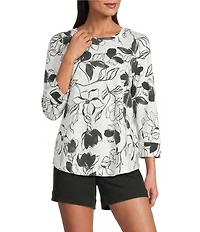 Westbound 3/4 Sleeve Crew Neck Knit Cotton Blend Top