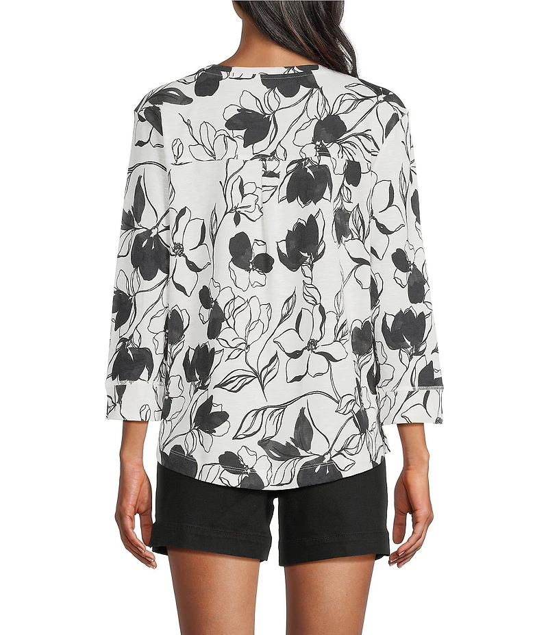 Westbound 3/4 Sleeve Crew Neck Knit Cotton Blend Top