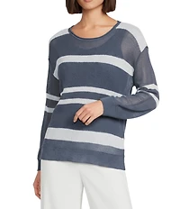 Westbound 3/4 Sleeve Crochet Crew Neck Ribbed Top