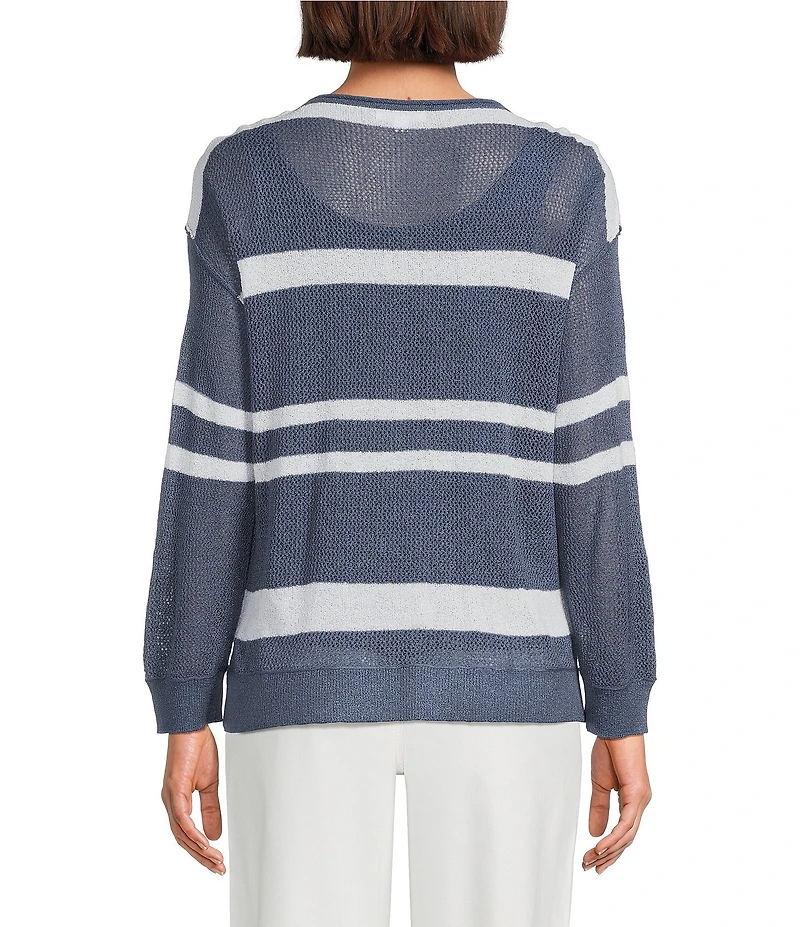 Westbound 3/4 Sleeve Crochet Crew Neck Ribbed Top