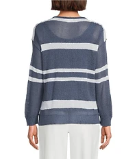 Westbound 3/4 Sleeve Crochet Crew Neck Ribbed Top