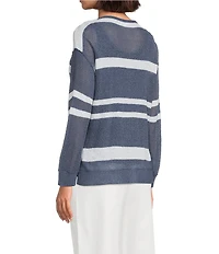 Westbound 3/4 Sleeve Crochet Crew Neck Ribbed Top