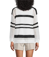 Westbound 3/4 Sleeve Crochet Crew Neck Ribbed Top