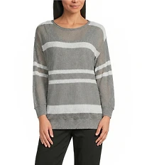 Westbound 3/4 Sleeve Crochet Crew Neck Ribbed Top
