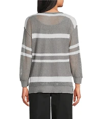Westbound 3/4 Sleeve Crochet Crew Neck Ribbed Top