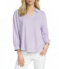 Westbound 3/4 Sleeve V Neck Collared Slub Knit Top