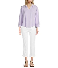 Westbound 3/4 Sleeve V Neck Collared Slub Knit Top