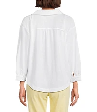 Westbound 3/4 Sleeve V Neck Collared Slub Knit Top