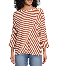 Westbound Striped 3/4 Sleeve Wide Neck Top