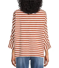 Westbound Striped 3/4 Sleeve Wide Neck Top