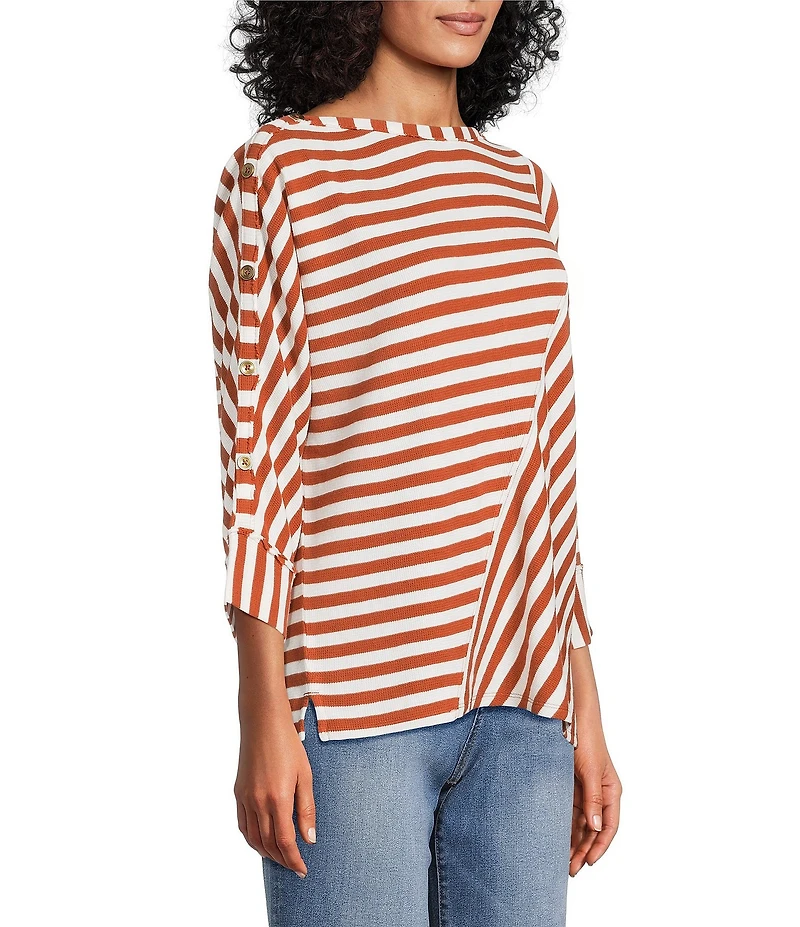 Westbound Striped 3/4 Sleeve Wide Neck Top