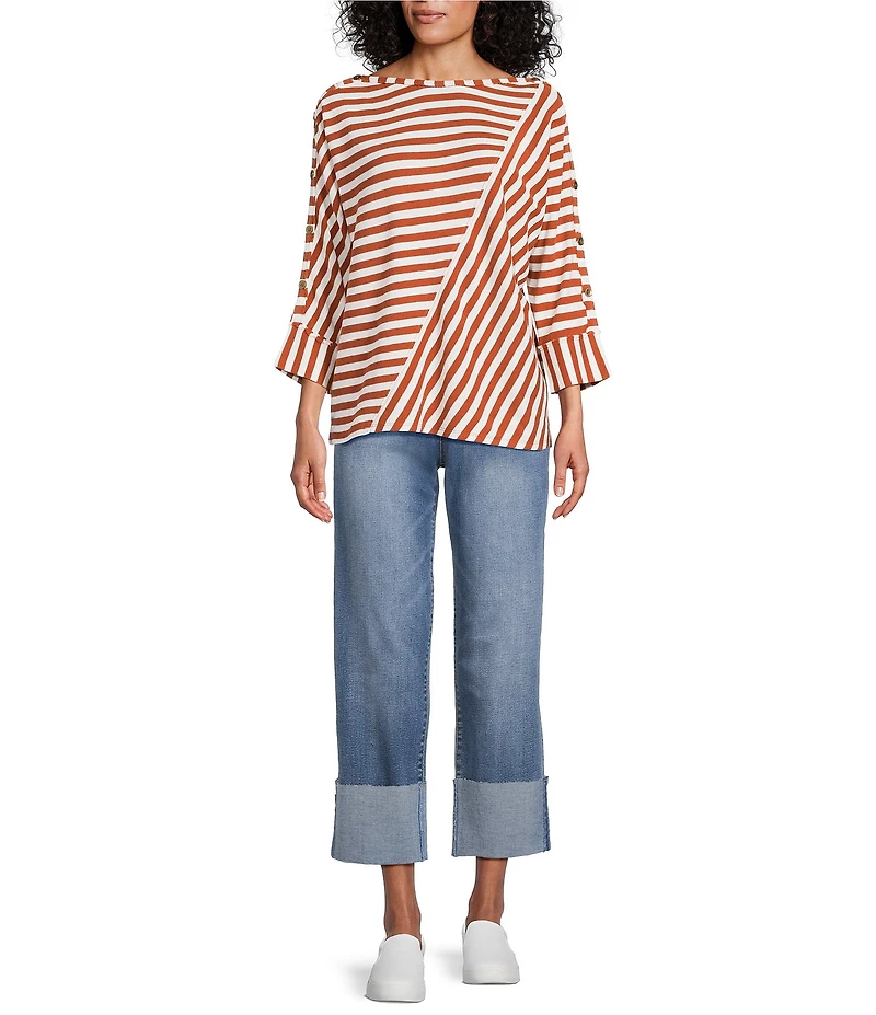 Westbound Striped 3/4 Sleeve Wide Neck Top