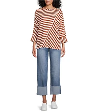 Westbound Striped 3/4 Sleeve Wide Neck Top