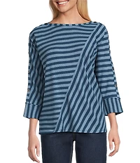Westbound Striped 3/4 Sleeve Wide Neck Top