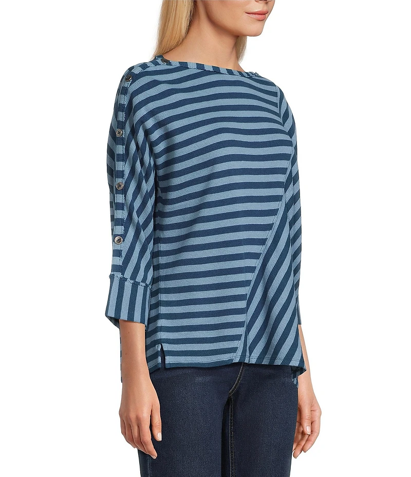 Westbound Striped 3/4 Sleeve Wide Neck Top