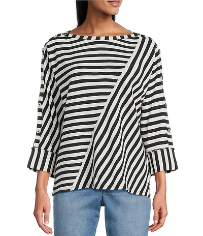 Westbound Striped 3/4 Sleeve Wide Neck Top