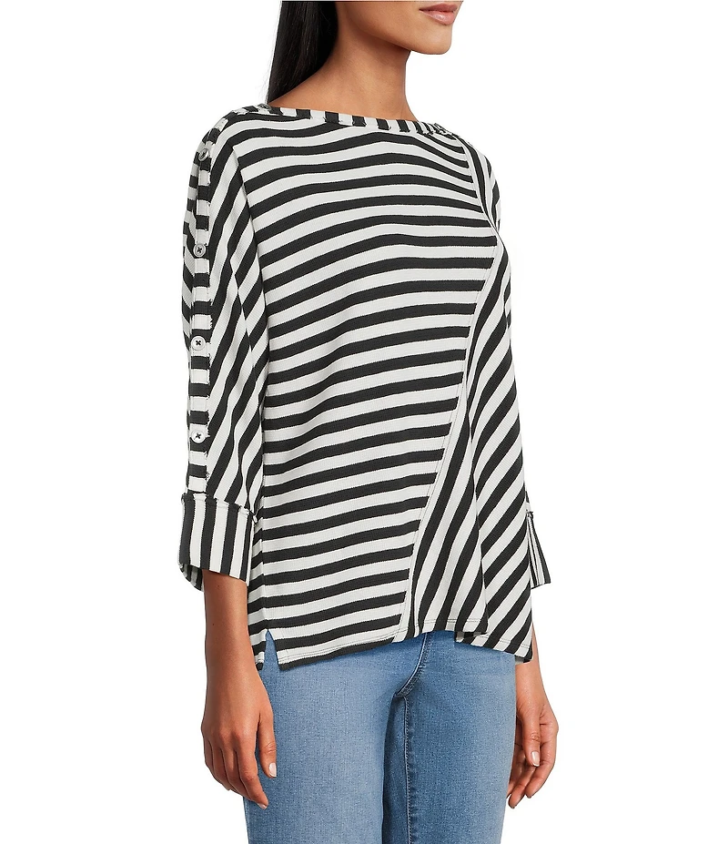 Westbound Striped 3/4 Sleeve Wide Neck Top