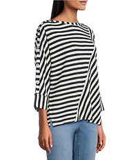 Westbound Striped 3/4 Sleeve Wide Neck Top