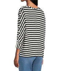 Westbound Striped 3/4 Sleeve Wide Neck Top