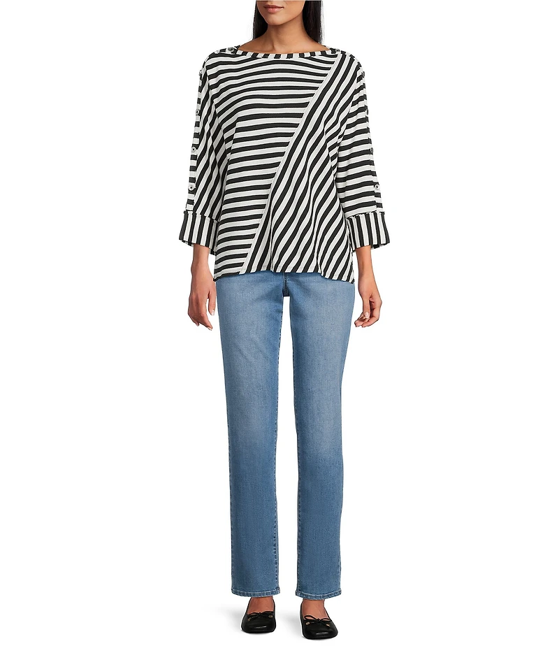 Westbound Striped 3/4 Sleeve Wide Neck Top