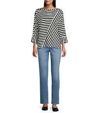 Westbound Striped 3/4 Sleeve Wide Neck Top