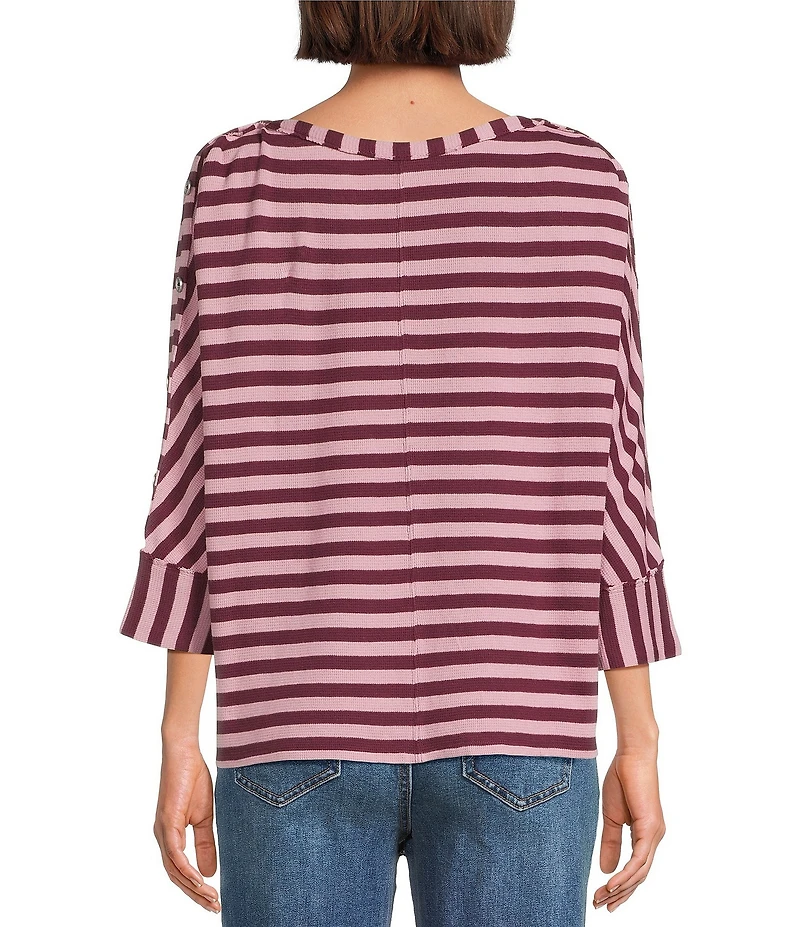Westbound Striped 3/4 Sleeve Wide Neck Top