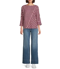 Westbound Striped 3/4 Sleeve Wide Neck Top