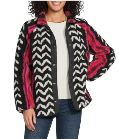Westbound Abstract Print Long Sleeve Snap-Front Jacket