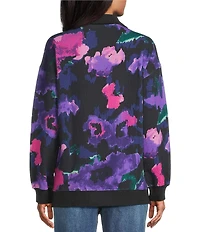 Westbound Acai Brush Floral Long Sleeve Quarter Zip Pullover