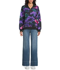 Westbound Acai Brush Floral Long Sleeve Quarter Zip Pullover
