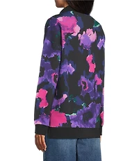Westbound Acai Brush Floral Long Sleeve Quarter Zip Pullover