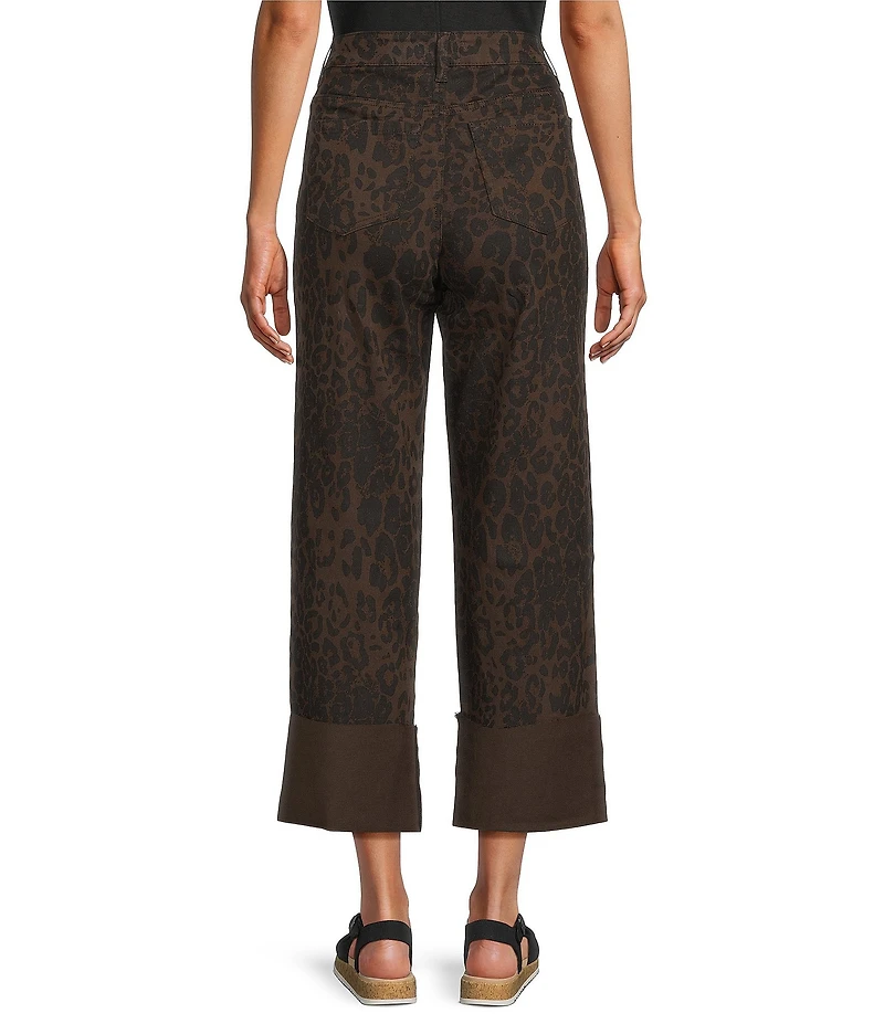 Westbound Animal Print Cropped High Rise Wide Cuff Straight Leg Pants