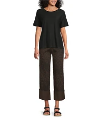 Westbound Animal Print Cropped High Rise Wide Cuff Straight Leg Pants