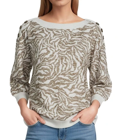 Westbound Animal Print Knit Long Sleeve Button Shoulder Pullover Top