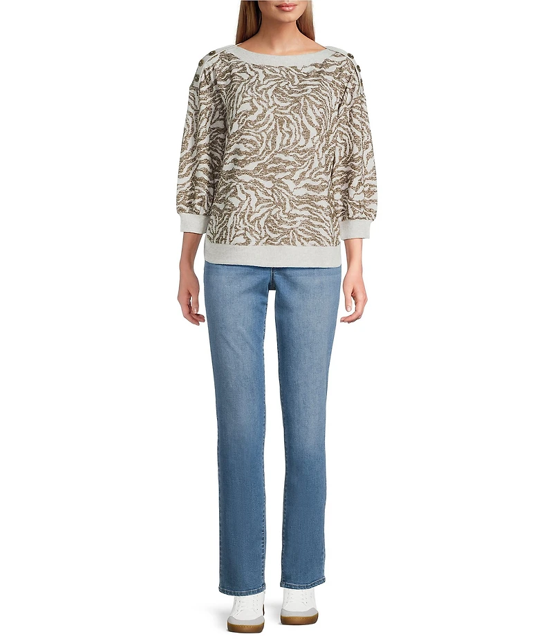 Westbound Animal Print Knit Long Sleeve Button Shoulder Pullover Top