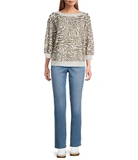 Westbound Animal Print Knit Long Sleeve Button Shoulder Pullover Top