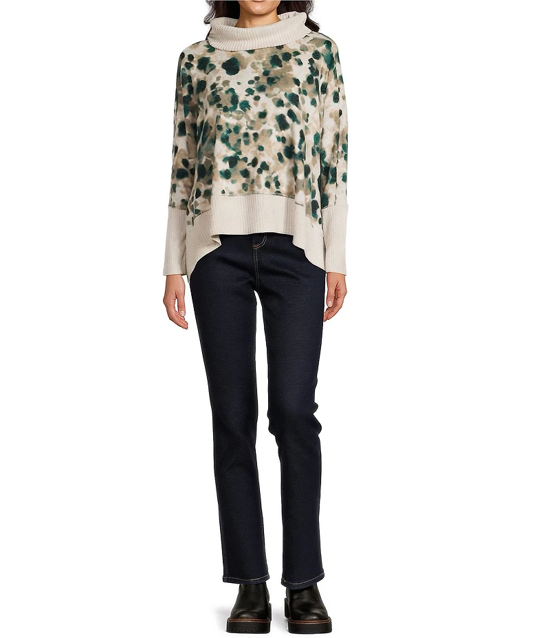 Westbound Animal Print Long Sleeve Mock Neck Knit Top