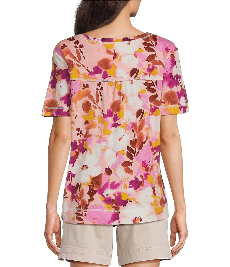 Westbound Astor Garden Print Short Sleeve V-Neck Top