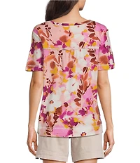 Westbound Astor Garden Print Short Sleeve V-Neck Top