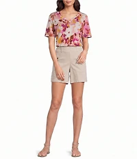 Westbound Astor Garden Print Short Sleeve V-Neck Top