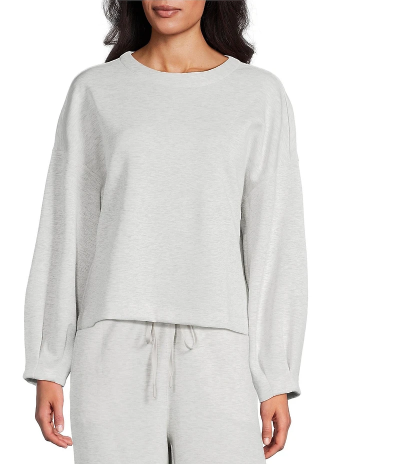Westbound Athleisure Knit Long Sleeve Crew Neck Pleated Cuff Top