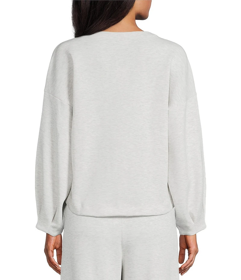 Westbound Athleisure Knit Long Sleeve Crew Neck Pleated Cuff Top
