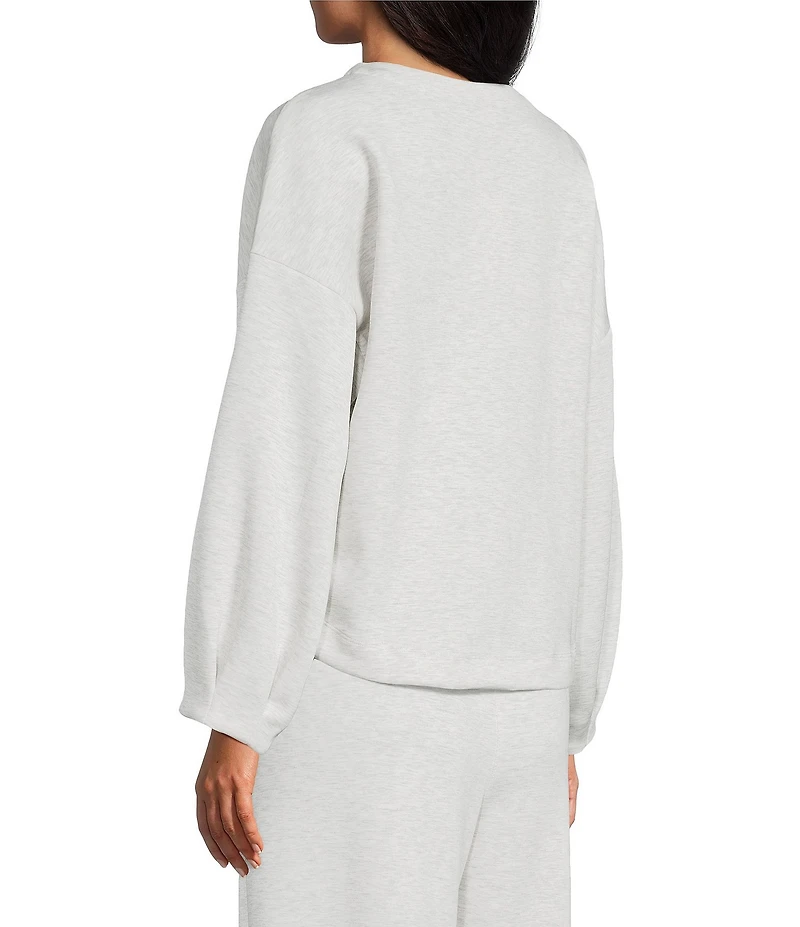 Westbound Athleisure Knit Long Sleeve Crew Neck Pleated Cuff Top